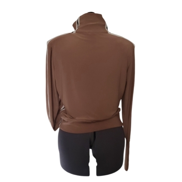 Norma Kamali Striped Stretch Jersey Track Jacket Tan Long Sleeve Size Meduim - Picture 2 of 5